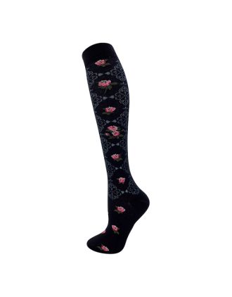 Pink Flowers On Dark Base Knee High Socks