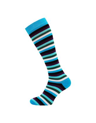 Turquoise Rainbow Thin Striped Knee High Socks - SLK-0724