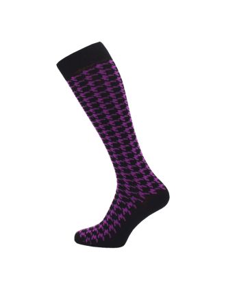 Knee High Purple Black Puzzle Design Socks