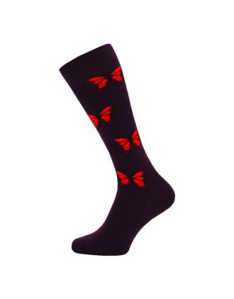 Knee High Red Butterfly on Purple Sock - SLK-0744