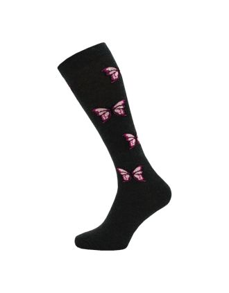 Knee High Pink Butterfly on Grey Sock - SLK-0746
