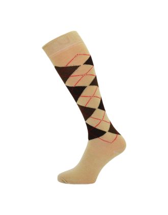 Knee High Brown Beige Argyle socks - SLK-0747