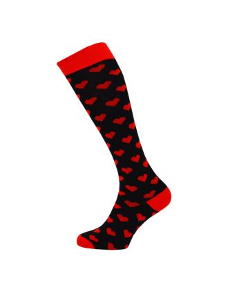  Red Hearts on Black  Knee High Socks - SLK-0748