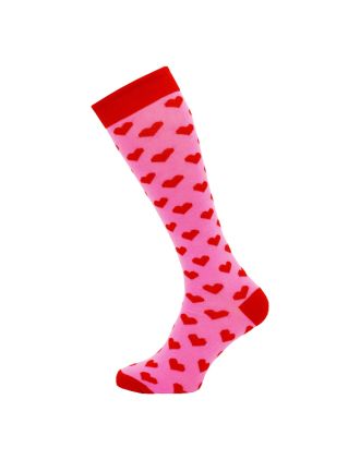  Red Hearts on Pink Knee High Socks - SLK-0749