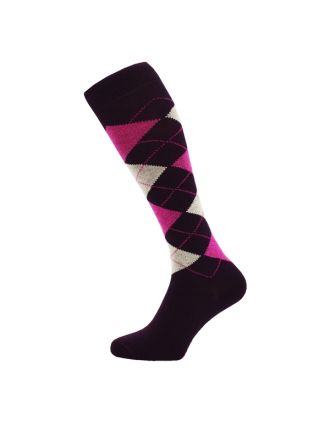 Pink On Purple Argyle Knee High Socks