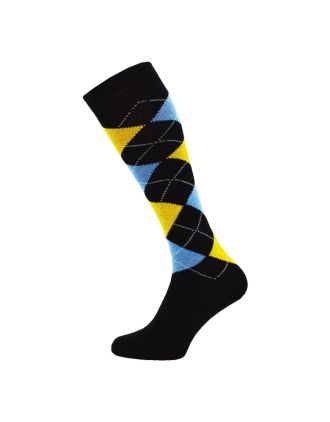 Knee High Blue & Yellow on Black Argyle Socks - SLK-0752