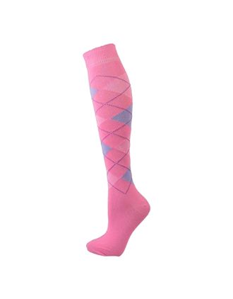 Knee High Socks Argyle Pattern Violet On Pink Colour 