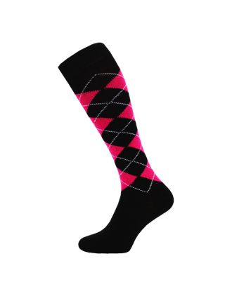 Knee High Argyle Fuchsia on Black Socks - SLK-0764