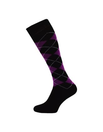 Knee High Argyle Purple on Black socks - SLK-0765