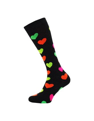 Knee High Multicolour hearts on Grey and Black Socks - SLK-0767
