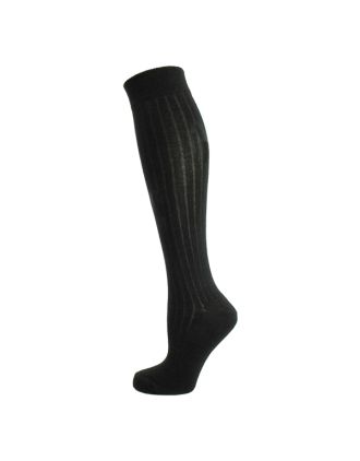 Women's Plain Ribbed Black Knee High Socks