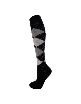 Black Grey Charcoal With Red Lines Argyle Knee High Socks 