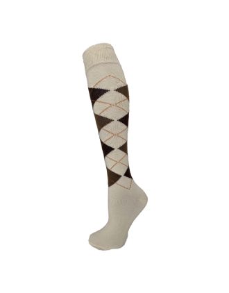 Cream Brown With Brown Lines Argyle Knee High Socks 