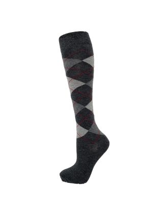 Dark Grey Charcoal Grey With Burgandy Lines Argyle Knee High Socks 