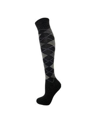 Grey Charcoal Grey With White Lines Argyle Knee High Socks 