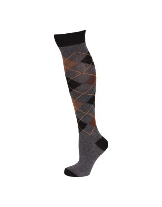 Black Grey Brown tan With Yello Lines Argyle Knee High  Socks