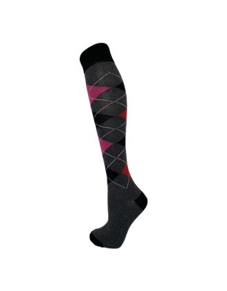 Black, Fushia and Red on Grey Argyle Knee High Socks 