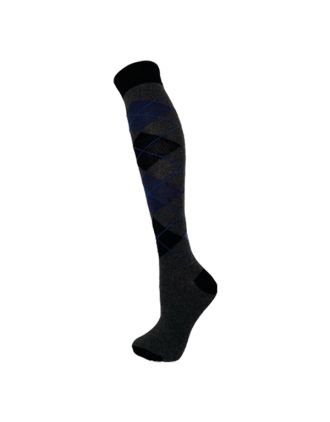 Black Navy Ligh Blue on Grey With Blue Lines Argyle Knee High Socks 