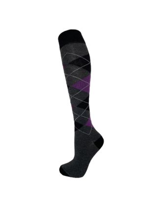 Black Purple Violet on Grey With White Lines Arglyle KH Socks 