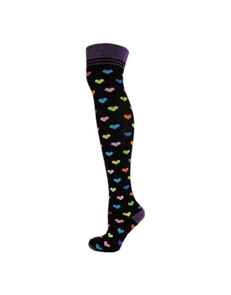 Small Hearts On Plain Black Over The Knee Socks