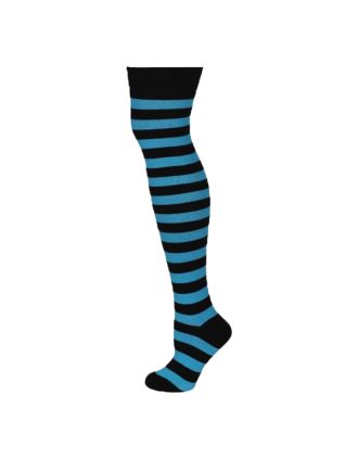 Black And Turquoise Thick Stripe Over The Knee Socks