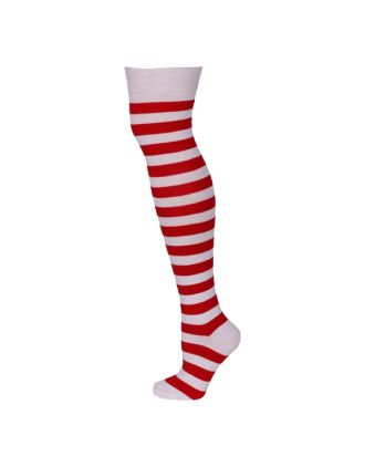 Red and White Thick Stripe Over The Knee Socks