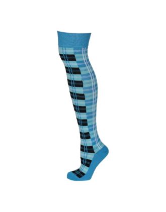 Turquoise Check Design Over The Knee Socks