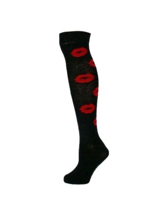 Lips Design On Black Over The Knee Socks