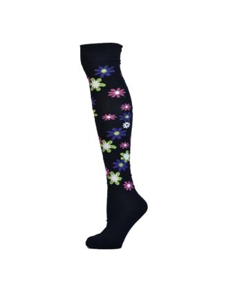 New Flower Design on Black Base Over The Knee Socks