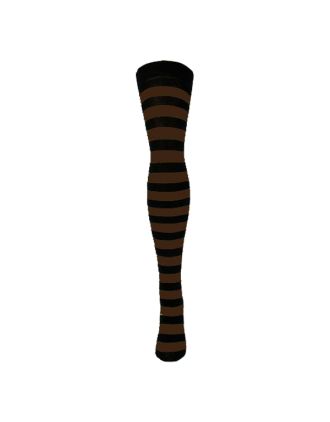 Black & Dark Brown Thick Striped Over The Knee Socks