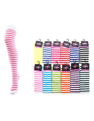 Assorted 2 Colours On White Thin Stripes Over The Knee Socks