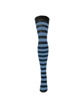 Black & Light Blue Thick Striped Over The Knee Socks
