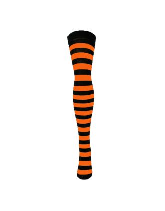 Black & Orange Thick Striped Over The Knee Socks