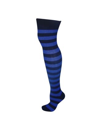 Black & Dark Blue Thick Striped Over The Knee Socks