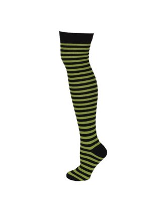 Black & Lime Green Thin Stripe Over The Knee Socks