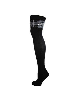 Women's Grey Check Design On Black Over The Knee Socks