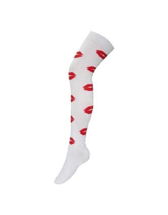 Lips On White Design Over The Knee Socks