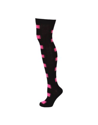 Neon Fushia On Black Patchy Design Over the Knee Socks