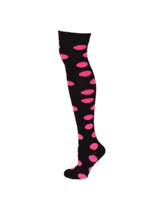 Neon Fushia Dots On Black Design Over the Knee Socks