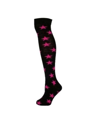 Neon Fushia Stars On Black Design Over the Knee Socks