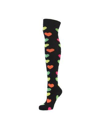 Four Color Heart Design Black Over The Knee Socks