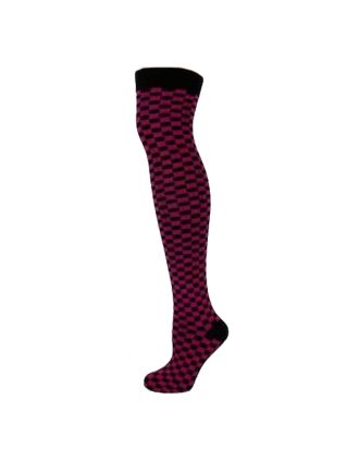 Small Square Black & Fuchsia Over The Knee Socks