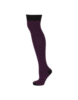Small Square Black & Purple Design Over the Knee Socks