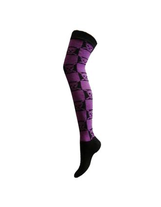 Skull in Square Purple Over The Knee Socks