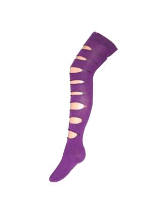 Plain Purple Slashed Design Over The Knee Socks