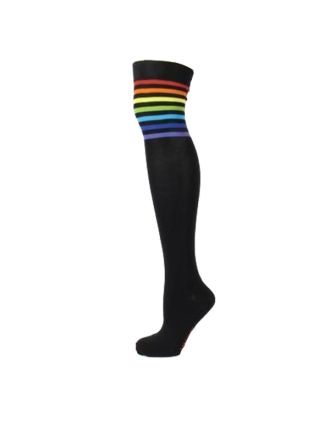 Assorted Rainbow On Black Over The Knee Socks