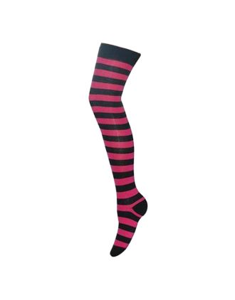 Black & Fushia Thick Striped Over The Knee Socks