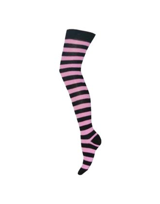 Black & Pink Thick Striped Over The Knee Socks
