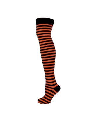 Orange & Black Thin Striped Over The Knee Socks