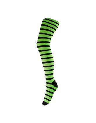 Neon Black & Green Striped Over The Knee Socks